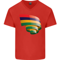 Curled Mauritius Flag Mauritians Day Football Mens V-Neck Cotton T-Shirt Red
