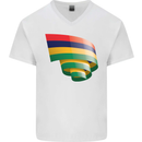 Curled Mauritius Flag Mauritians Day Football Mens V-Neck Cotton T-Shirt White