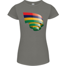 Curled Mauritius Flag Mauritians Day Football Womens Petite Cut T-Shirt Charcoal
