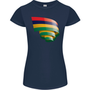 Curled Mauritius Flag Mauritians Day Football Womens Petite Cut T-Shirt Navy Blue