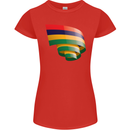 Curled Mauritius Flag Mauritians Day Football Womens Petite Cut T-Shirt Red