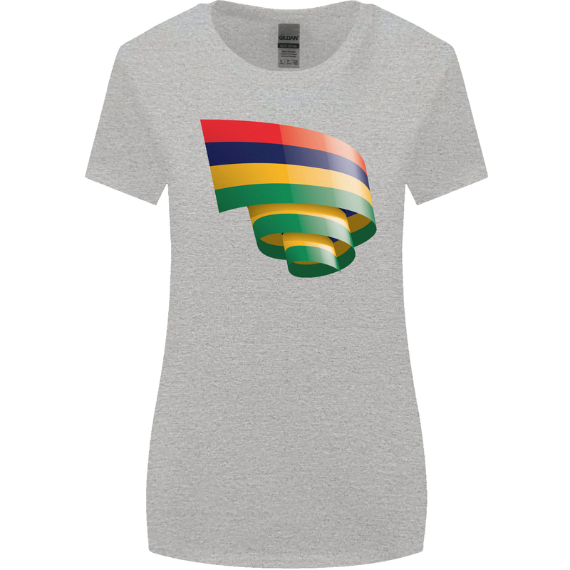 Curled Mauritius Flag Mauritians Day Football Womens Wider Cut T-Shirt Sports Grey