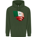 Curled Mexico Flag Mexican Day Football Childrens Kids Hoodie Forest Green