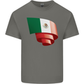 Curled Mexico Flag Mexican Day Football Kids T-Shirt Childrens Charcoal