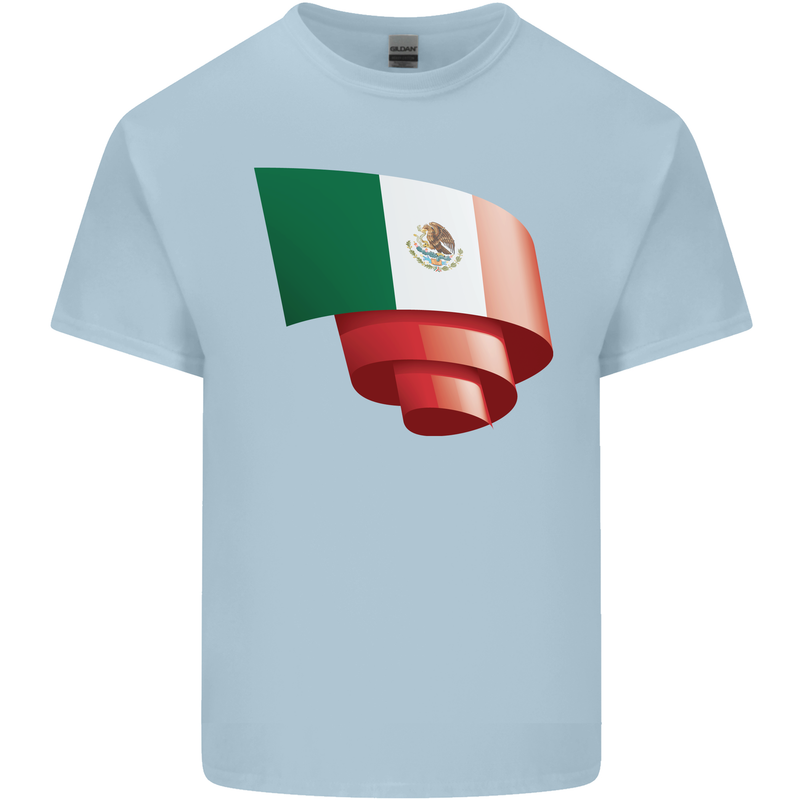 Curled Mexico Flag Mexican Day Football Kids T-Shirt Childrens Light Blue