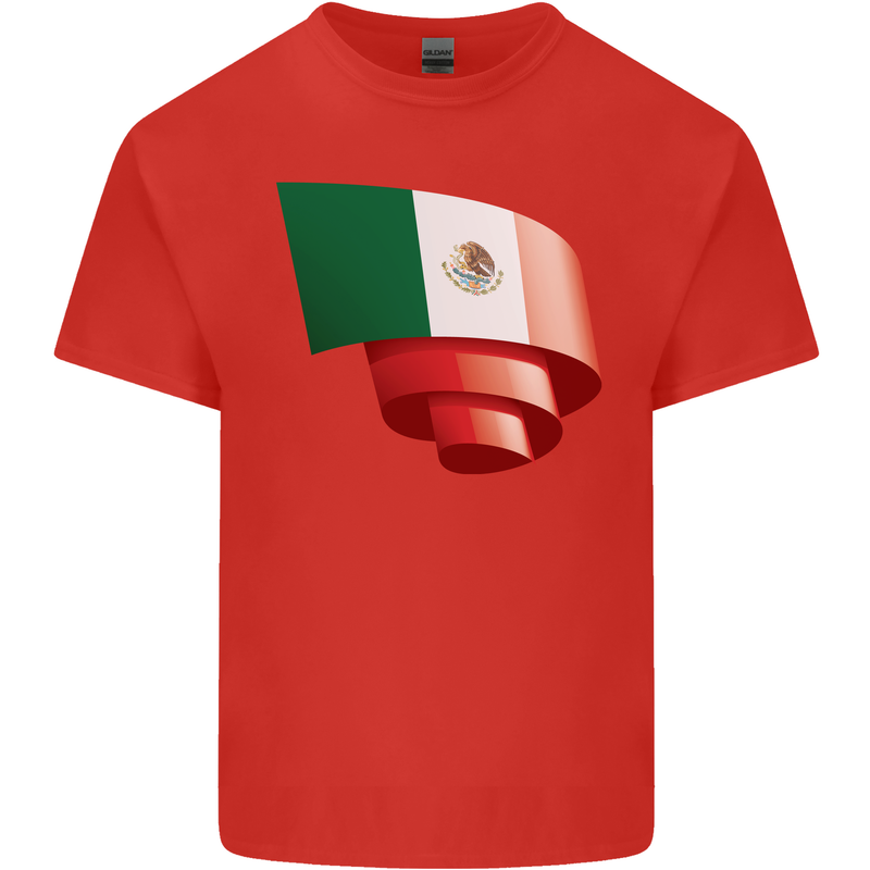 Curled Mexico Flag Mexican Day Football Kids T-Shirt Childrens Red