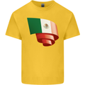 Curled Mexico Flag Mexican Day Football Kids T-Shirt Childrens Yellow