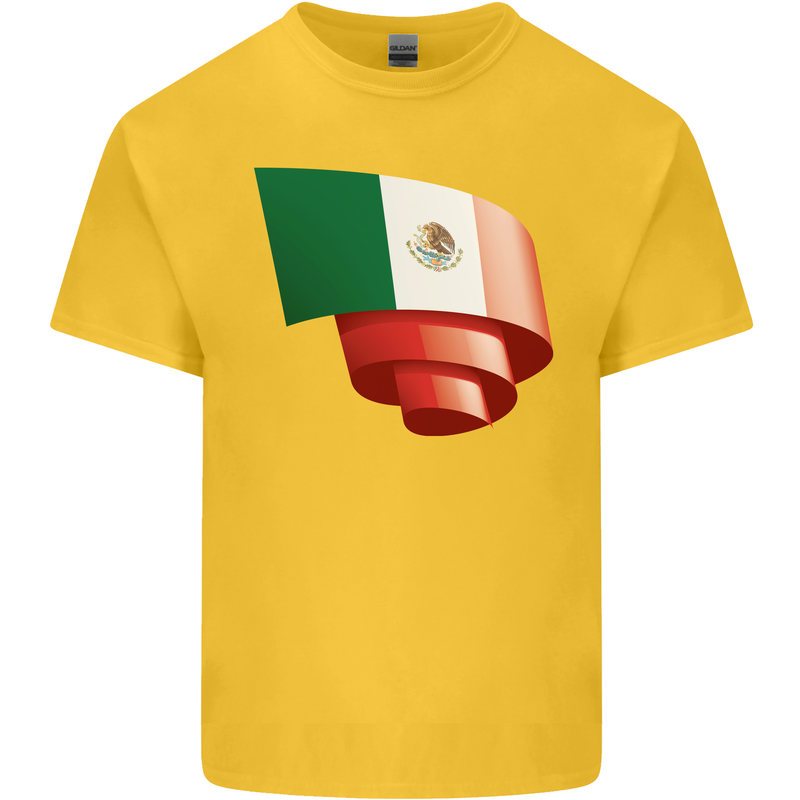 Curled Mexico Flag Mexican Day Football Kids T-Shirt Childrens Yellow