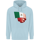 Curled Mexico Flag Mexican Day Football Mens 80% Cotton Hoodie Light Blue