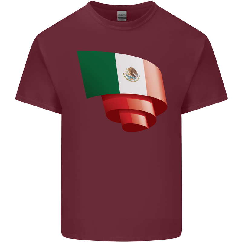 Curled Mexico Flag Mexican Day Football Mens Cotton T-Shirt Tee Top Maroon