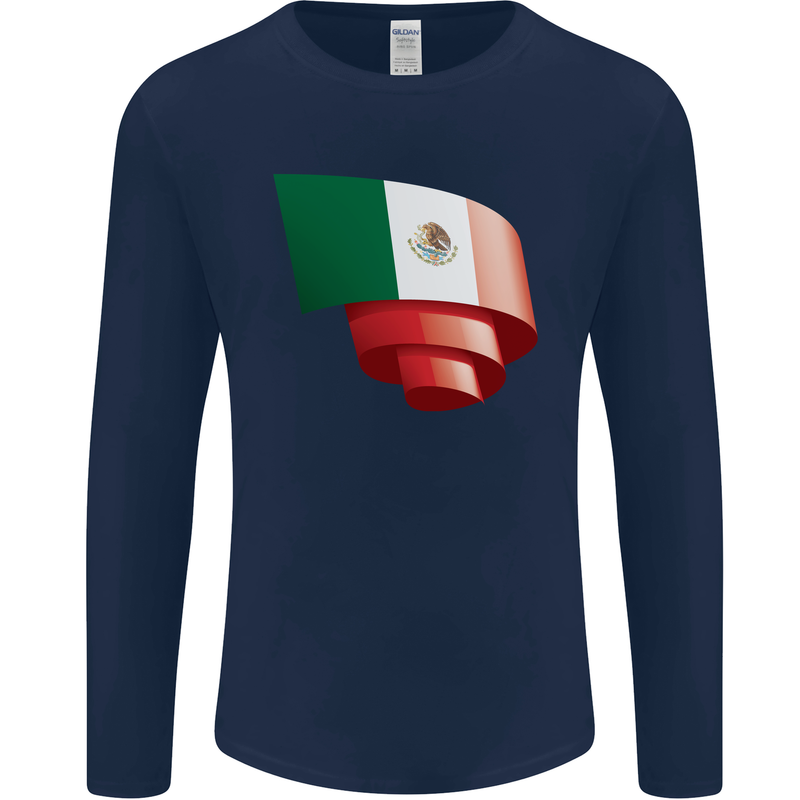 Curled Mexico Flag Mexican Day Football Mens Long Sleeve T-Shirt Navy Blue