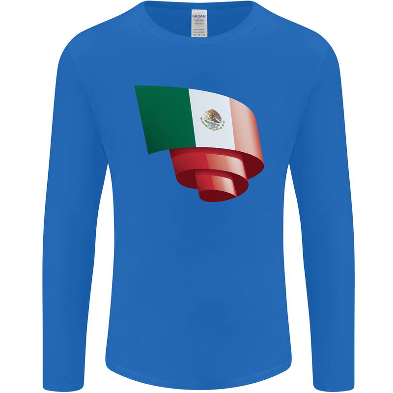 Curled Mexico Flag Mexican Day Football Mens Long Sleeve T-Shirt Royal Blue