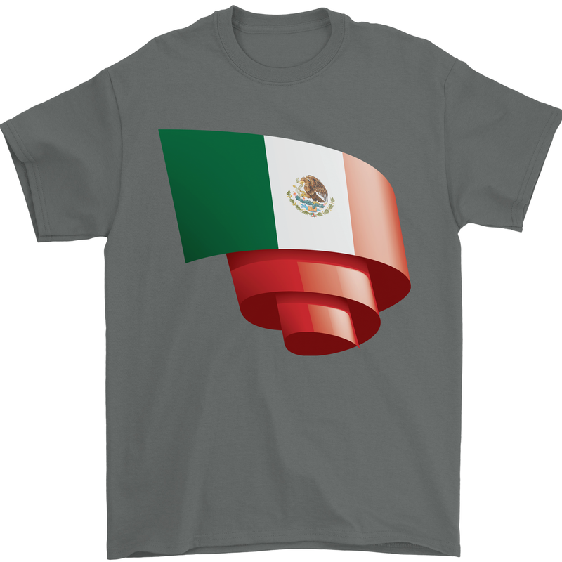 Curled Mexico Flag Mexican Day Football Mens T-Shirt 100% Cotton Charcoal