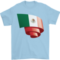 Curled Mexico Flag Mexican Day Football Mens T-Shirt 100% Cotton Light Blue