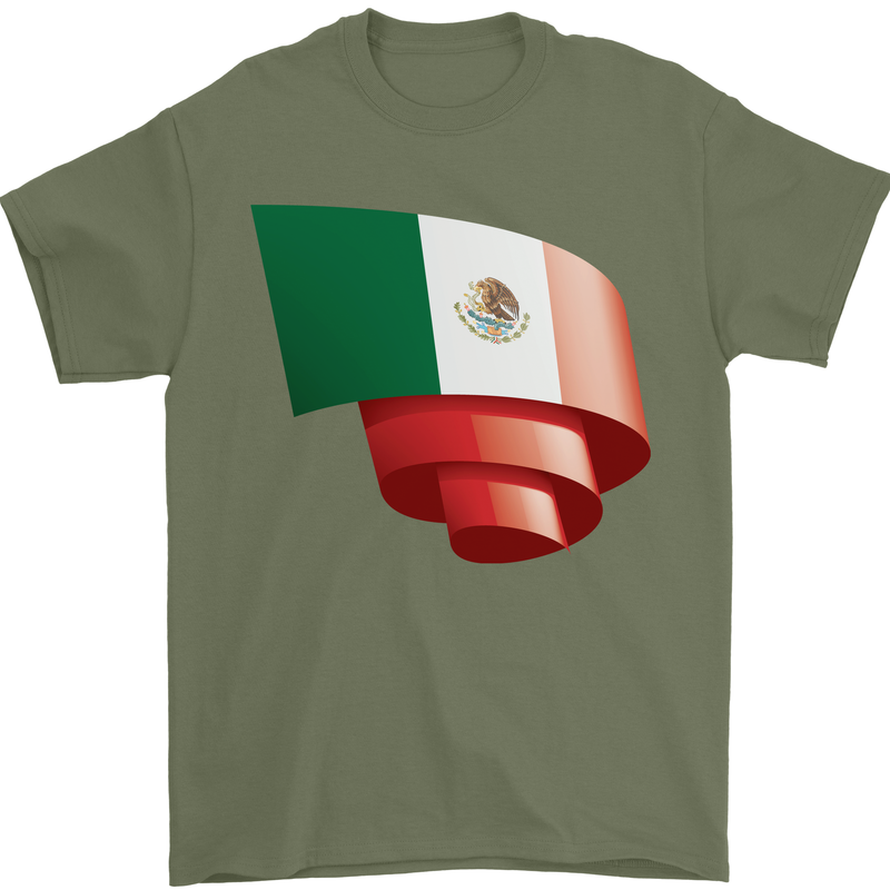 Curled Mexico Flag Mexican Day Football Mens T-Shirt 100% Cotton Military Green