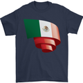 Curled Mexico Flag Mexican Day Football Mens T-Shirt 100% Cotton Navy Blue