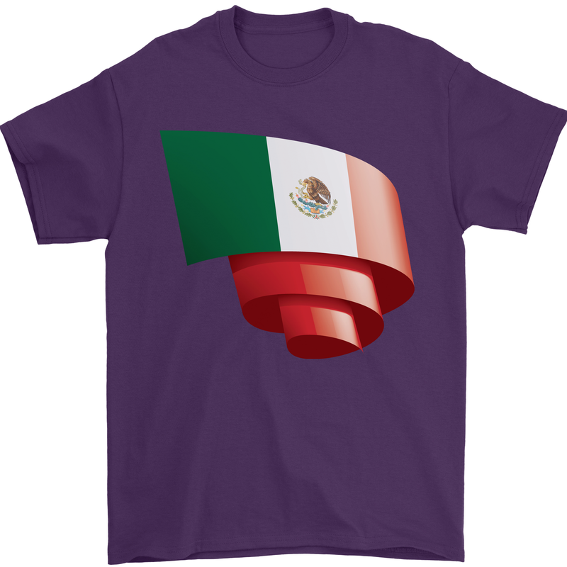 Curled Mexico Flag Mexican Day Football Mens T-Shirt 100% Cotton Purple