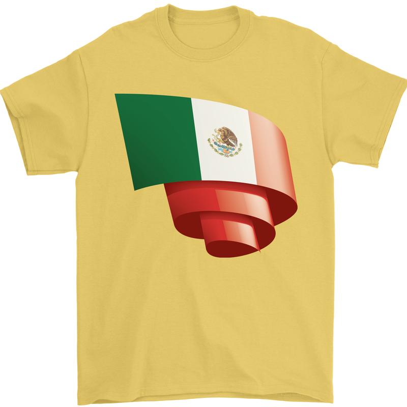 Curled Mexico Flag Mexican Day Football Mens T-Shirt 100% Cotton Yellow