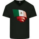 Curled Mexico Flag Mexican Day Football Mens V-Neck Cotton T-Shirt Black