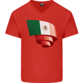 Curled Mexico Flag Mexican Day Football Mens V-Neck Cotton T-Shirt Red