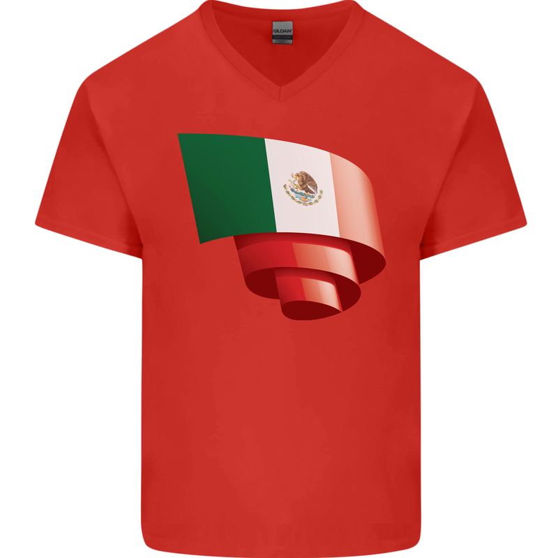Curled Mexico Flag Mexican Day Football Mens V-Neck Cotton T-Shirt Red