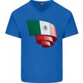 Curled Mexico Flag Mexican Day Football Mens V-Neck Cotton T-Shirt Royal Blue