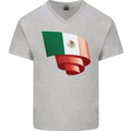 Curled Mexico Flag Mexican Day Football Mens V-Neck Cotton T-Shirt Sports Grey