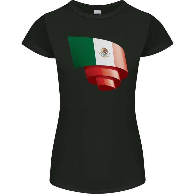 Curled Mexico Flag Mexican Day Football Womens Petite Cut T-Shirt Black