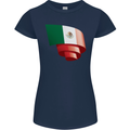 Curled Mexico Flag Mexican Day Football Womens Petite Cut T-Shirt Navy Blue