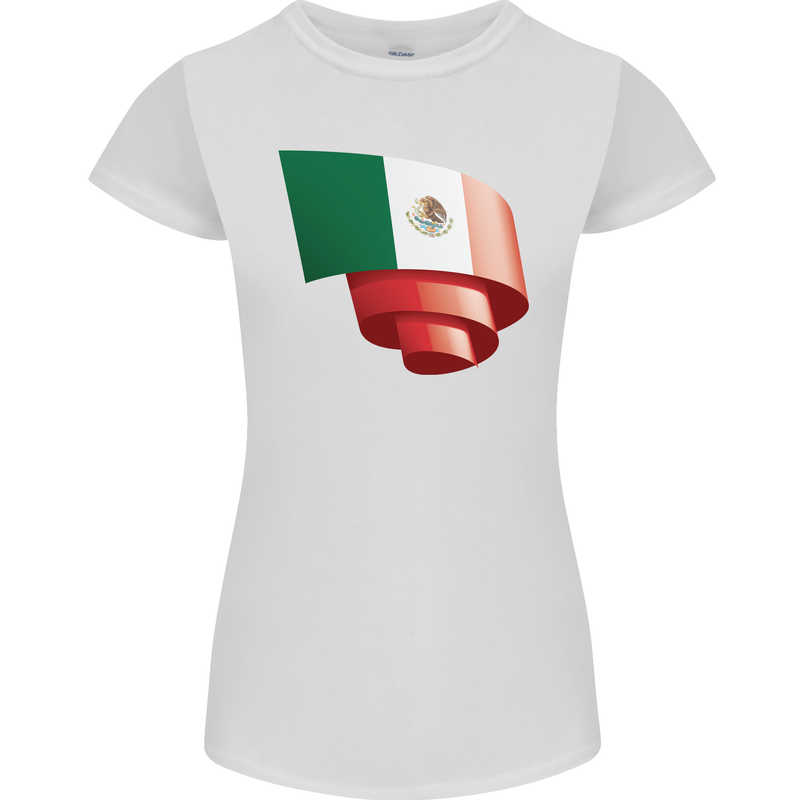Curled Mexico Flag Mexican Day Football Womens Petite Cut T-Shirt White