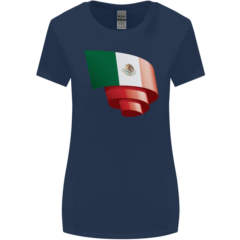 Curled Mexico Flag Mexican Day Football Womens Wider Cut T-Shirt Navy Blue