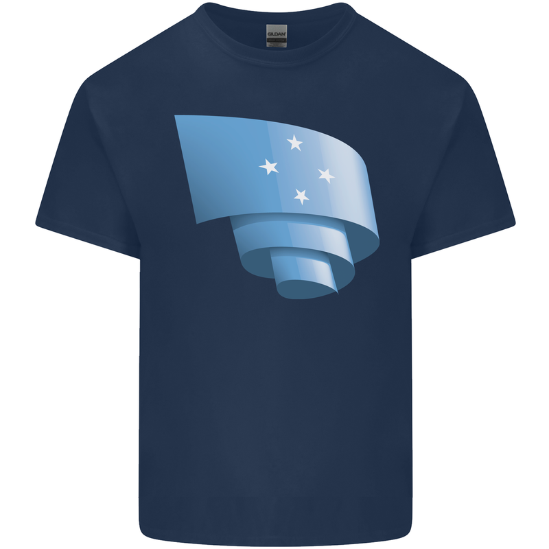 Curled Micronesia Flag Micronesian Day Football Mens Cotton T-Shirt Tee Top Navy Blue