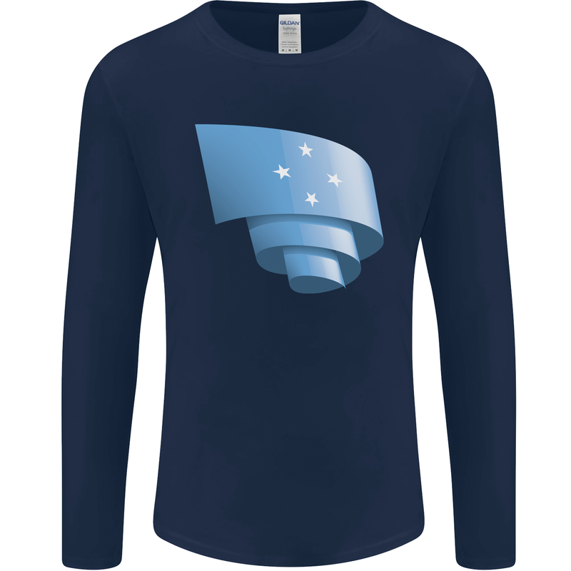 Curled Micronesia Flag Micronesian Day Football Mens Long Sleeve T-Shirt Navy Blue