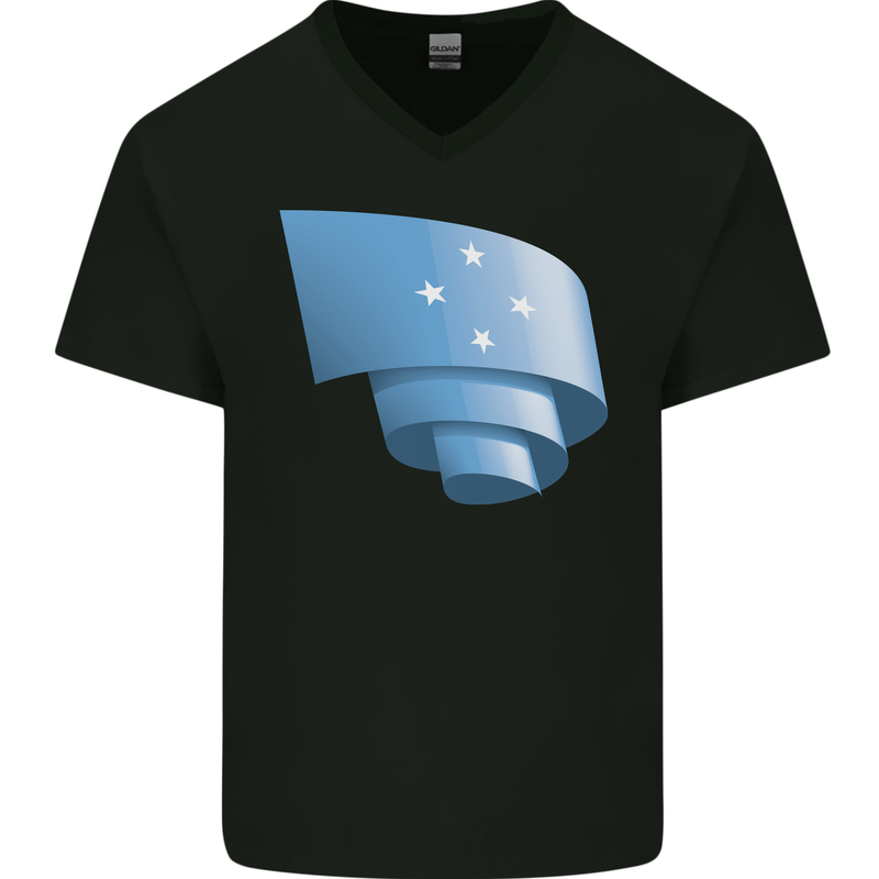 Curled Micronesia Flag Micronesian Day Football Mens V-Neck Cotton T-Shirt Black