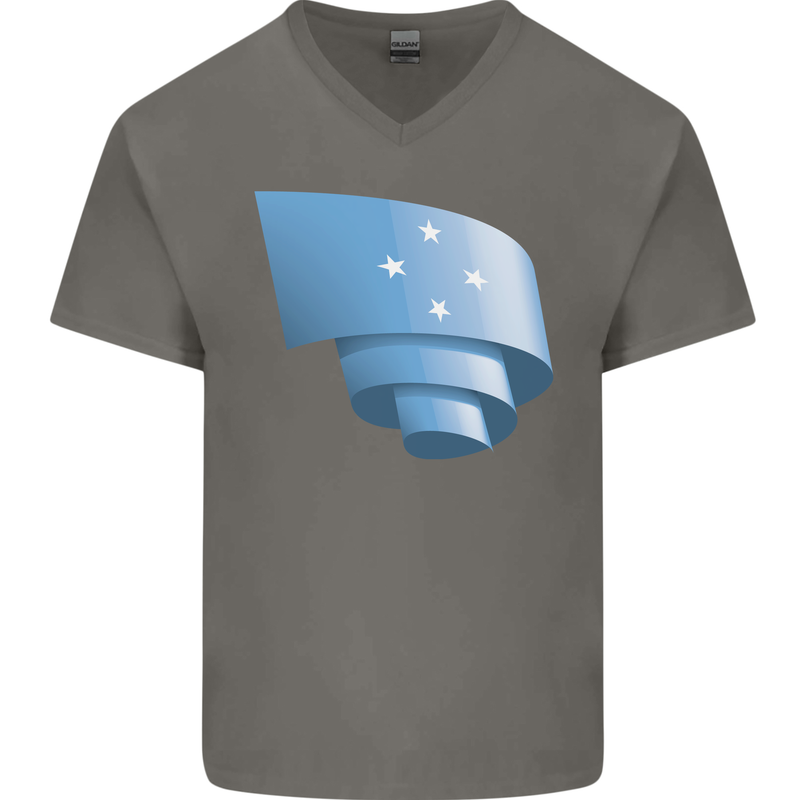 Curled Micronesia Flag Micronesian Day Football Mens V-Neck Cotton T-Shirt Charcoal