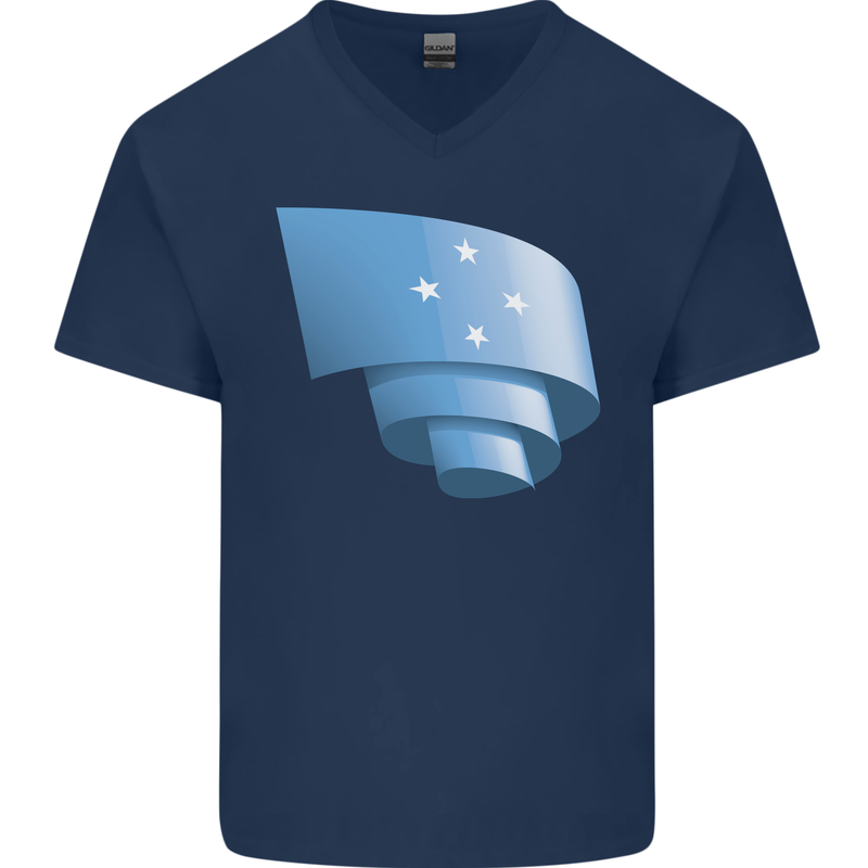 Curled Micronesia Flag Micronesian Day Football Mens V-Neck Cotton T-Shirt Navy Blue