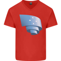 Curled Micronesia Flag Micronesian Day Football Mens V-Neck Cotton T-Shirt Red