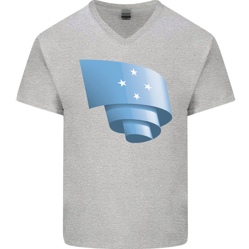 Curled Micronesia Flag Micronesian Day Football Mens V-Neck Cotton T-Shirt Sports Grey