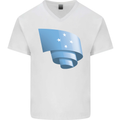 Curled Micronesia Flag Micronesian Day Football Mens V-Neck Cotton T-Shirt White