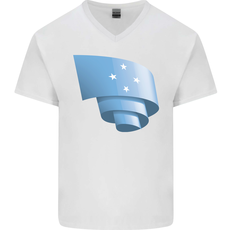 Curled Micronesia Flag Micronesian Day Football Mens V-Neck Cotton T-Shirt White