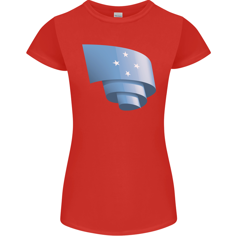 Curled Micronesia Flag Micronesian Day Football Womens Petite Cut T-Shirt Red