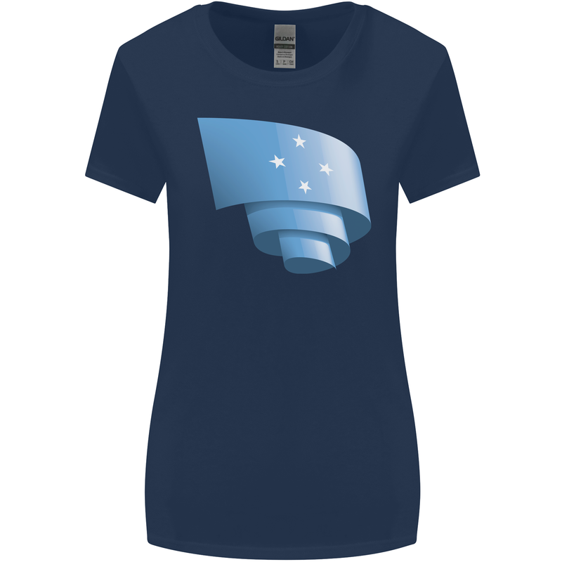 Curled Micronesia Flag Micronesian Day Football Womens Wider Cut T-Shirt Navy Blue