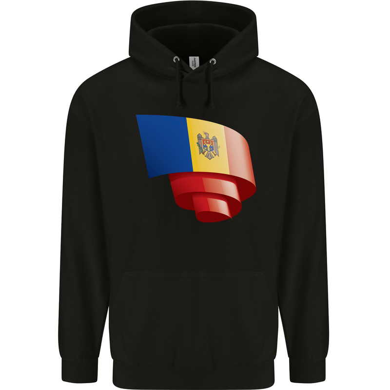 Curled Moldova Flag Moldovan Day Football Childrens Kids Hoodie Black