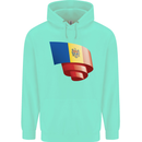 Curled Moldova Flag Moldovan Day Football Childrens Kids Hoodie Peppermint