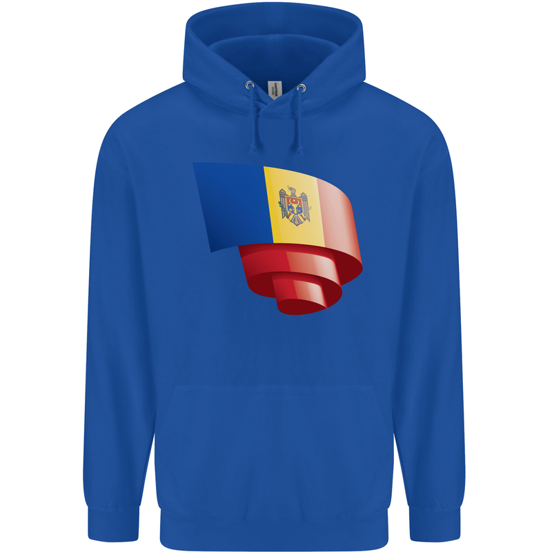 Curled Moldova Flag Moldovan Day Football Childrens Kids Hoodie Royal Blue