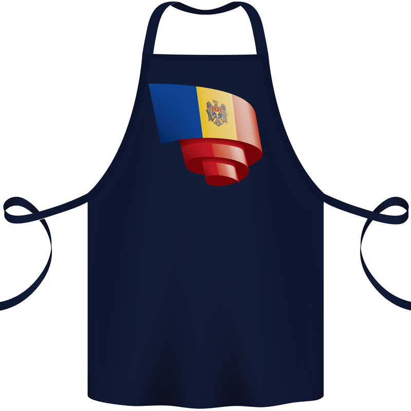 Curled Moldova Flag Moldovan Day Football Cotton Apron 100% Organic Navy Blue