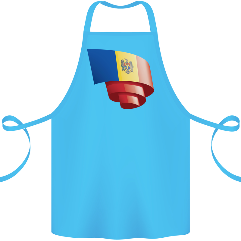 Curled Moldova Flag Moldovan Day Football Cotton Apron 100% Organic Turquoise