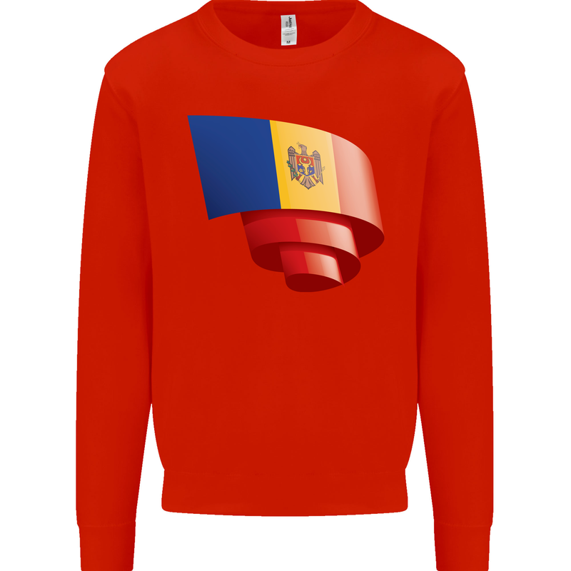 Curled Moldova Flag Moldovan Day Football Kids Sweatshirt Jumper Bright Red