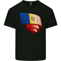 Curled Moldova Flag Moldovan Day Football Kids T-Shirt Childrens Black