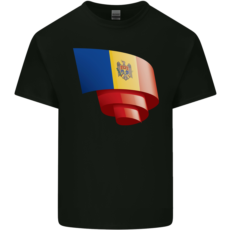 Curled Moldova Flag Moldovan Day Football Kids T-Shirt Childrens Black